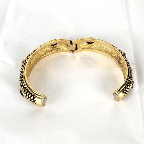 Vintage Cabot Gold Tone Jeweled Hinged Clamper Bracelet - Picture 5 of 8